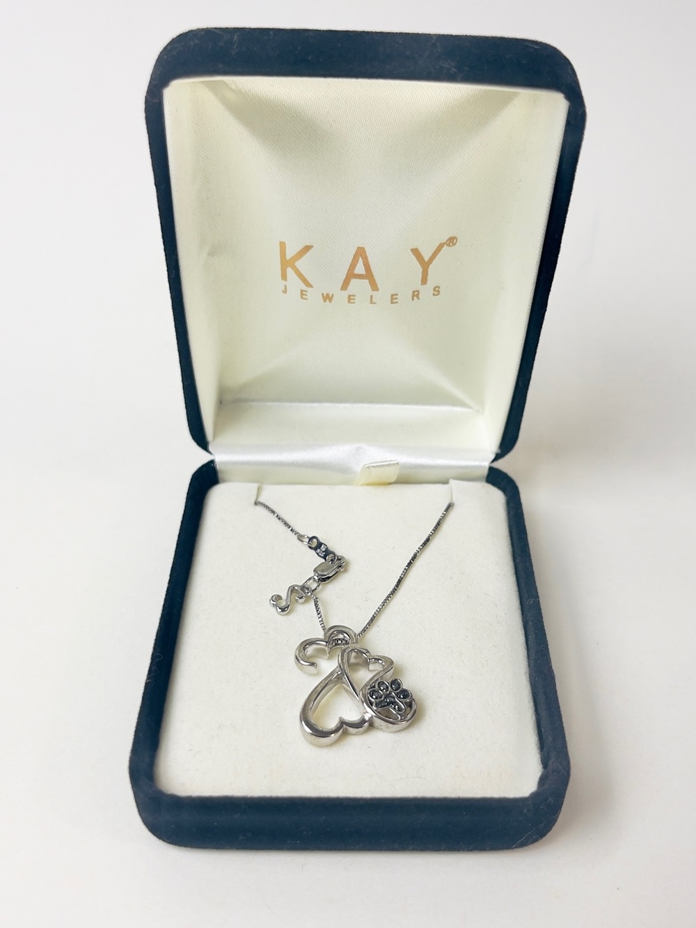 🐈 KAY JEWELERS 🐶 JANE SEYMOUR OPEN HEARTS PAW NECKLACE 925 Silver Black Onyx